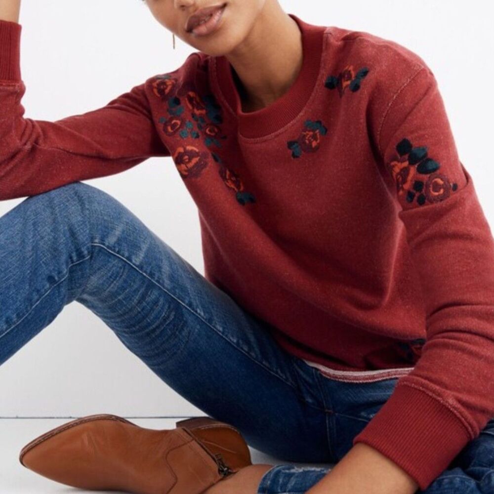 Miles by Madewell Long Sleeve Floral Embroidered Sweatshirt Red XS
